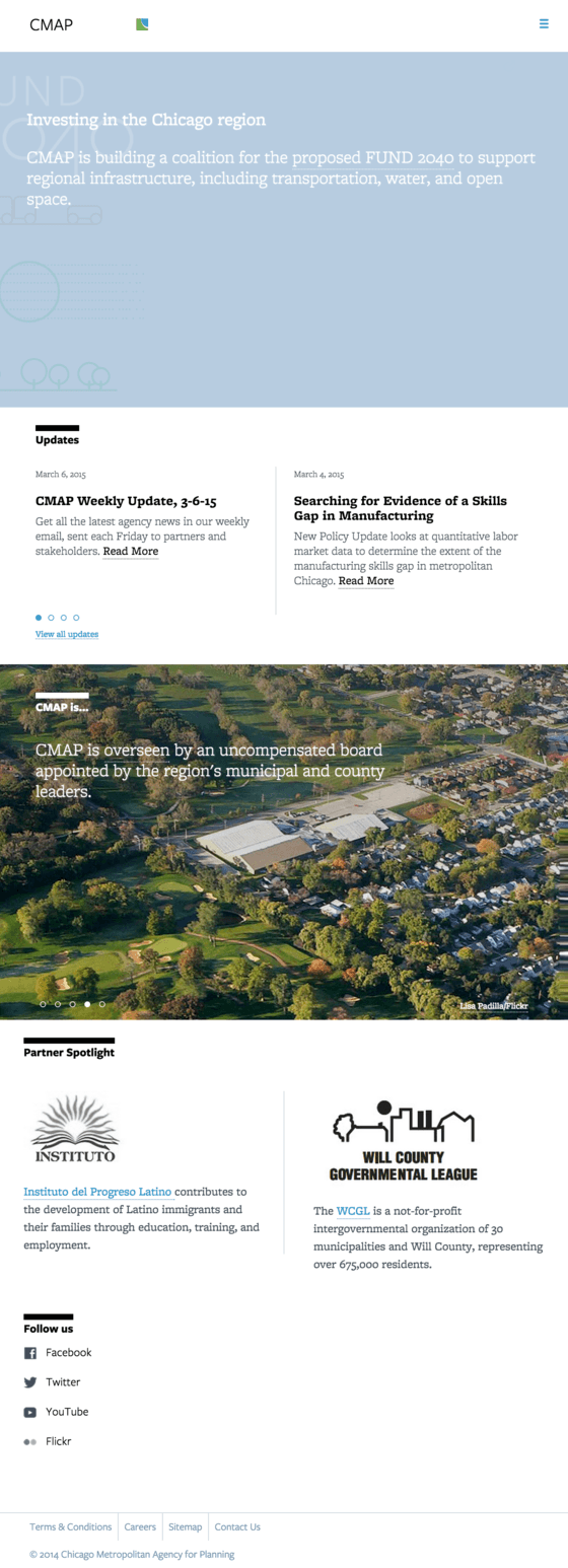 Tablet view of Chicago Metropolitan Agency for Planning website.