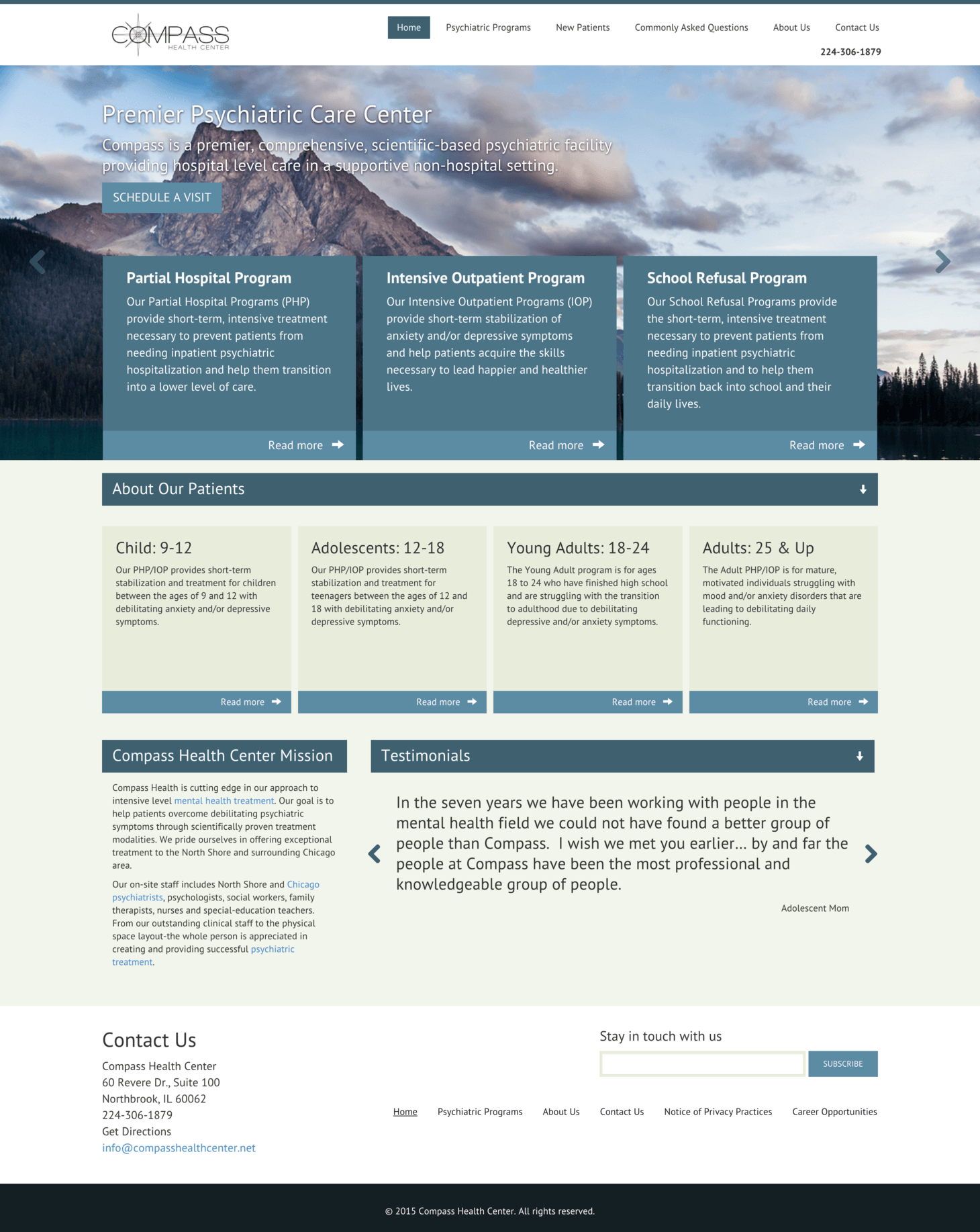 Desktop view of Compass Health Center website.