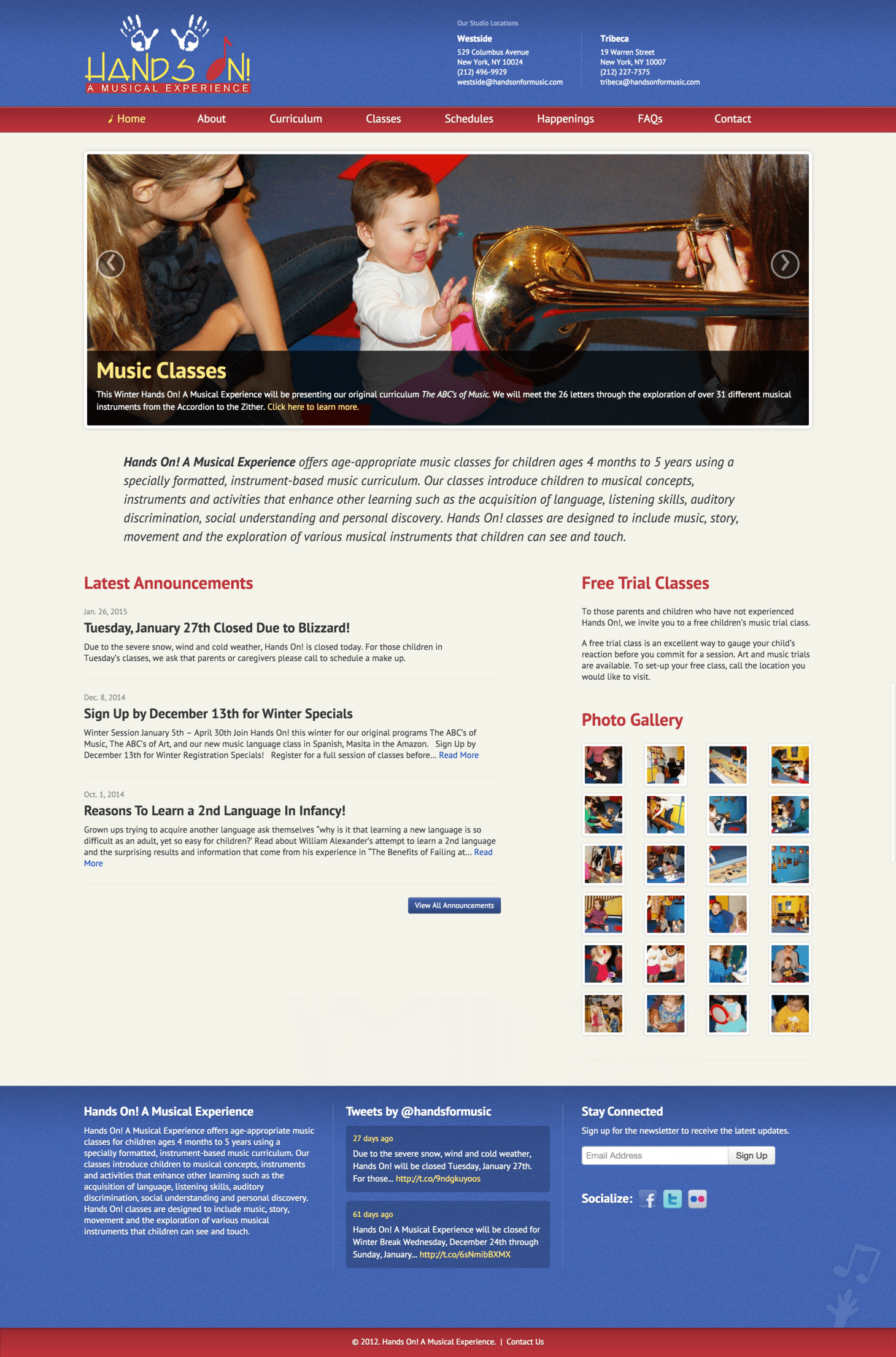 Desktop view of Hands On! A Musical Experience website.