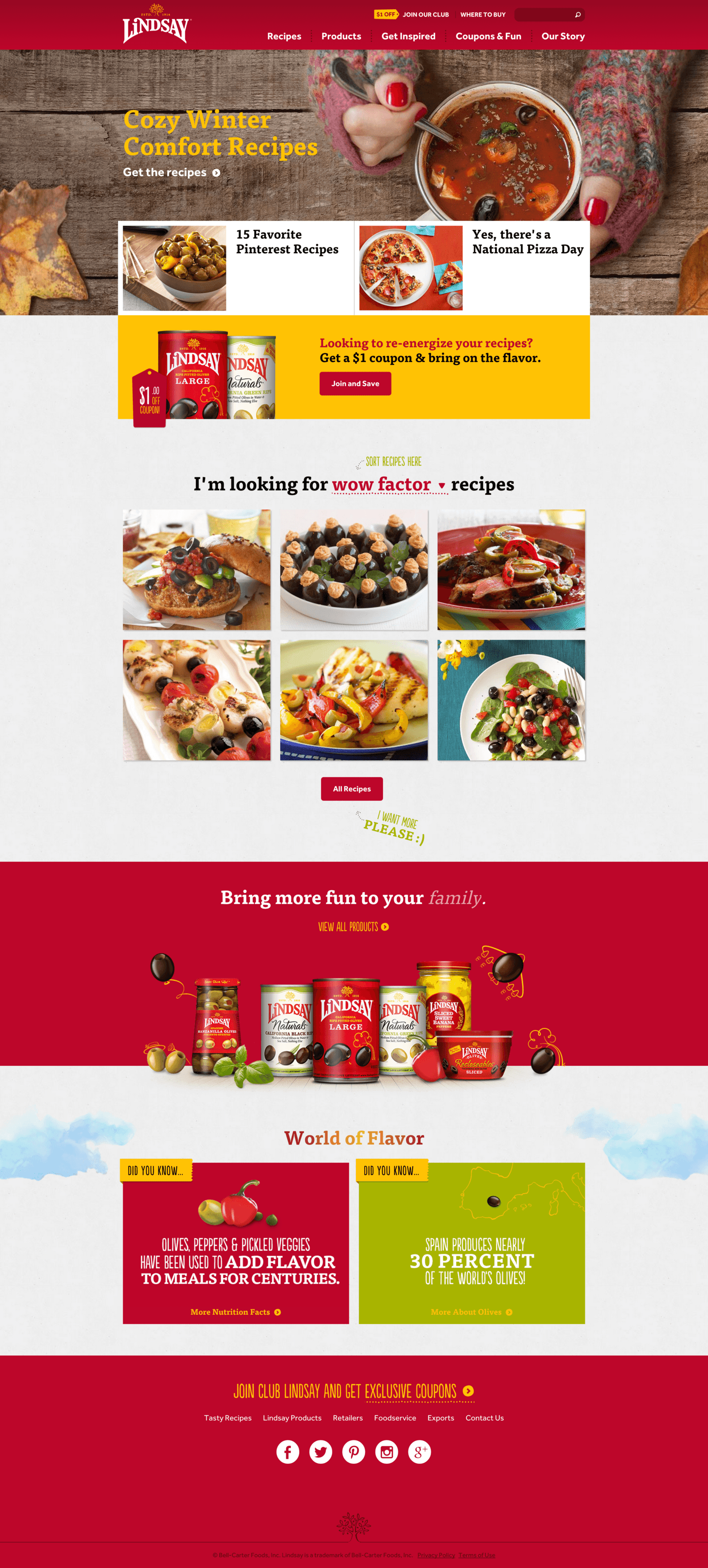 Desktop view of Lindsay Olives website.
